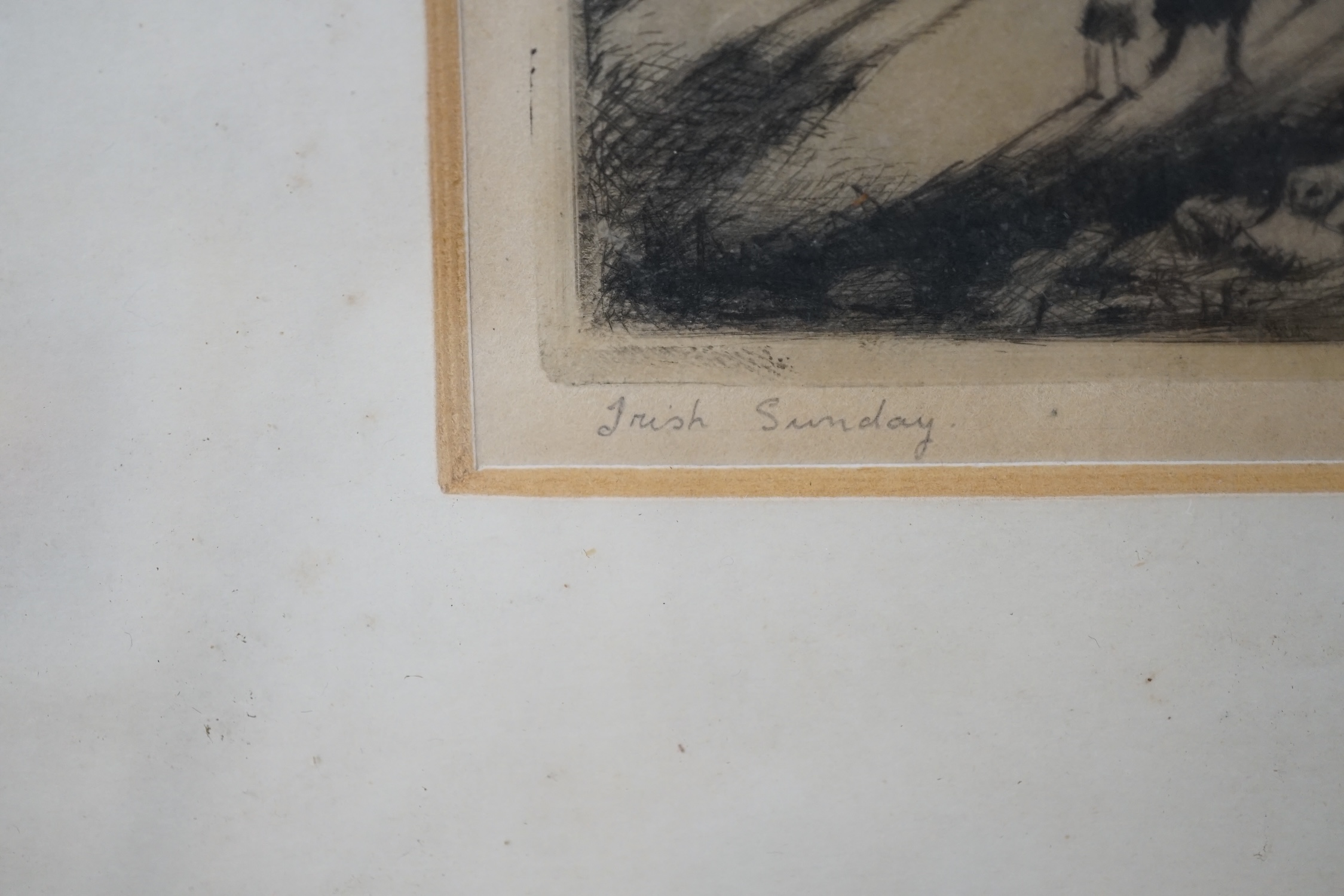 Cecilia Compton-Smith (Exh. 1931-37), etching, 'Irish Sunday', signed and dated 1932, 12 x 16cm. Condition - poor, foxing throughout